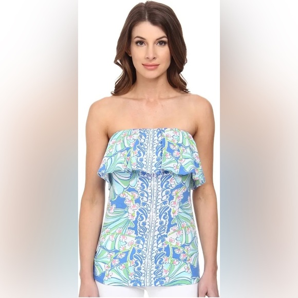 Lilly Pulitzer Tops - Lilly Pulitzer Wiley Tube Top Bay Blue Coasting 98790 Sz S Palm Beach